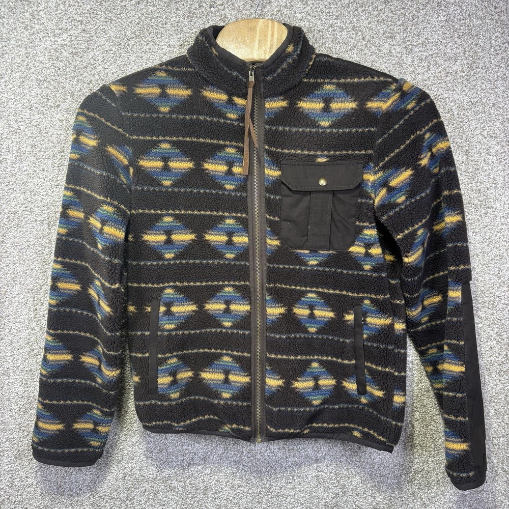 Frye Jacket Mens Medium Black Aztec Fleece Full Zip Bomber Geometric Outdoor